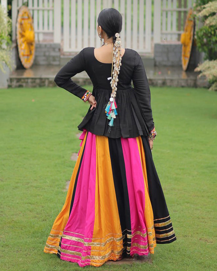 Yellow Pink Color Pure Cotton Navratri Lehenga Choli