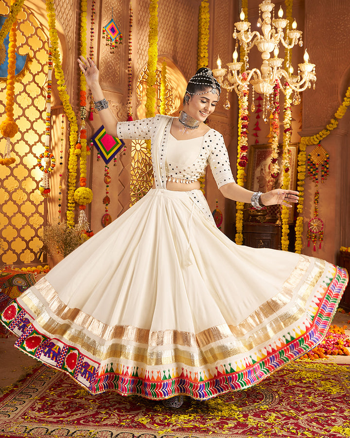 White Navratri Lehenga Choli With Stunning Embroidery