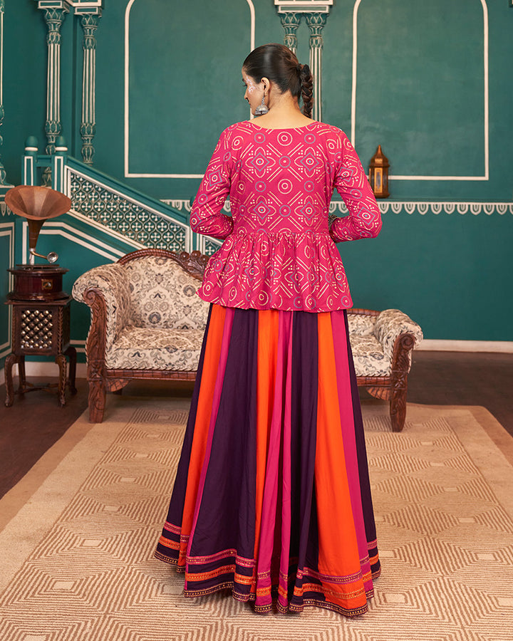 Multi Pink Color Viscose Rayon Navratri Lehenga Choli