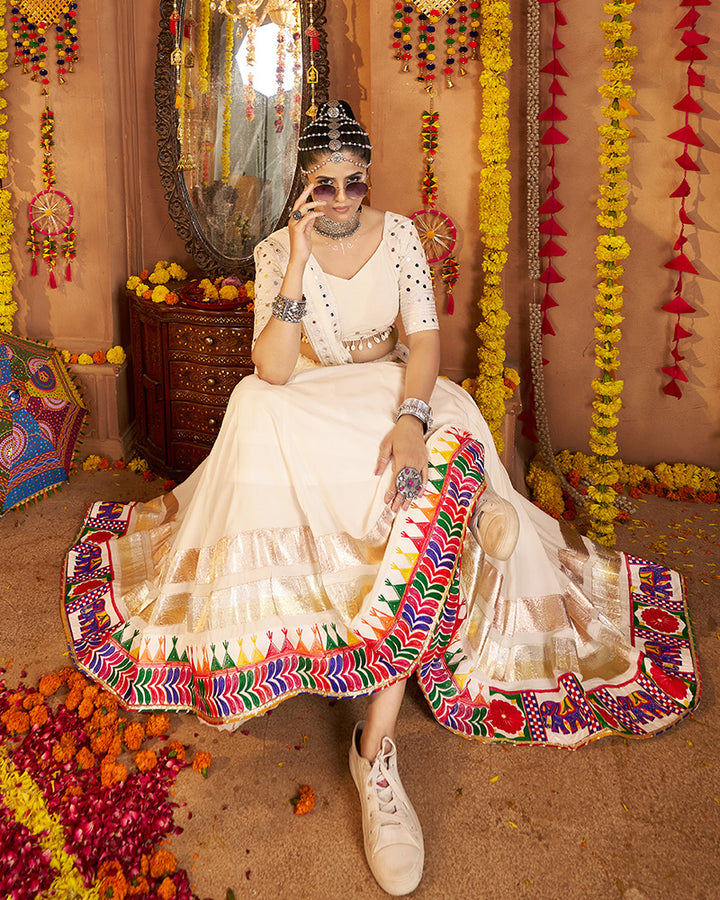 White Navratri Lehenga Choli With Stunning Embroidery