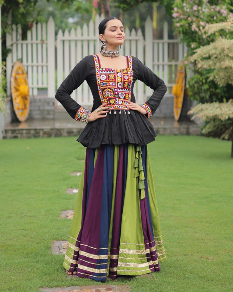 Parrot Wine Color Pure Cotton Navratri Lehenga Choli