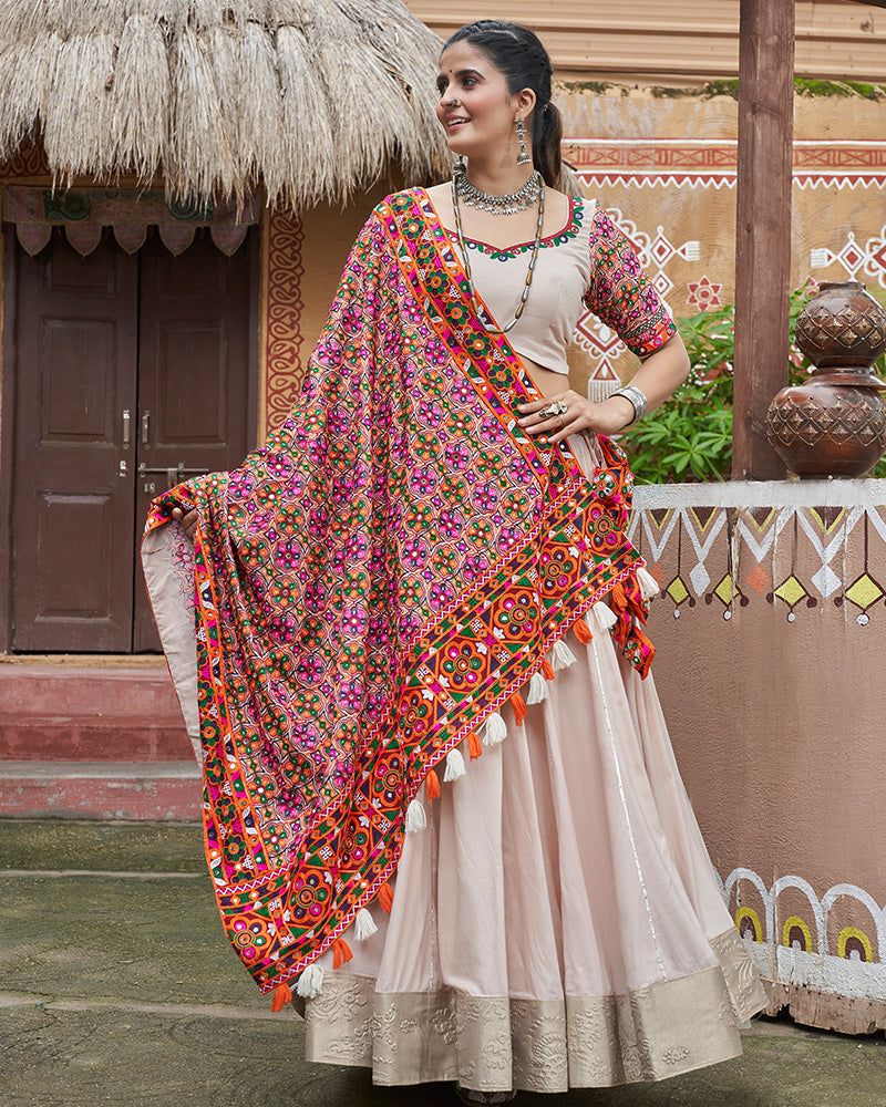 Beige Color Viscose Rayon Navratri Lehenga Choli
