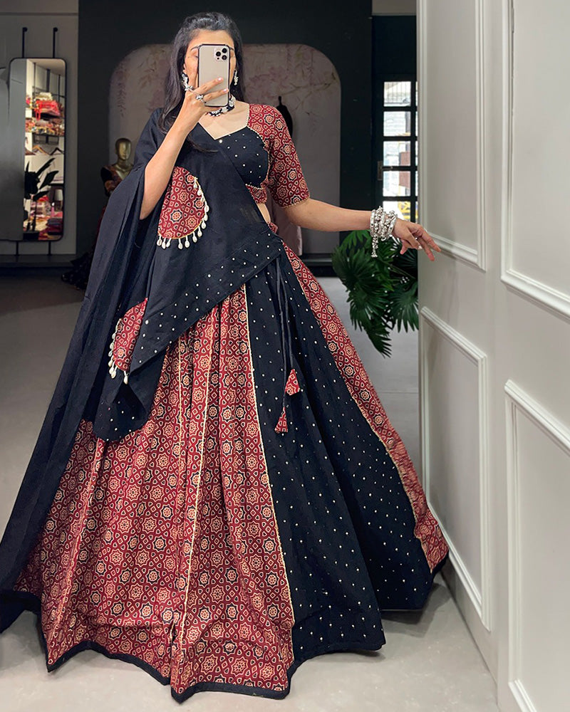 Designer Maroon Color Cotton Printed Lehenga Choli