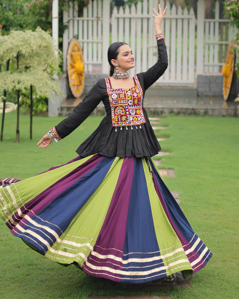 Parrot Wine Color Pure Cotton Navratri Lehenga Choli