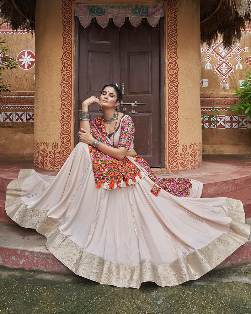 Beige Color Viscose Rayon Navratri Lehenga Choli