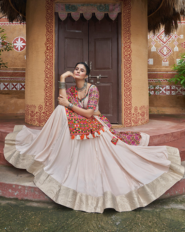 Beige Color Viscose Rayon Navratri Lehenga Choli