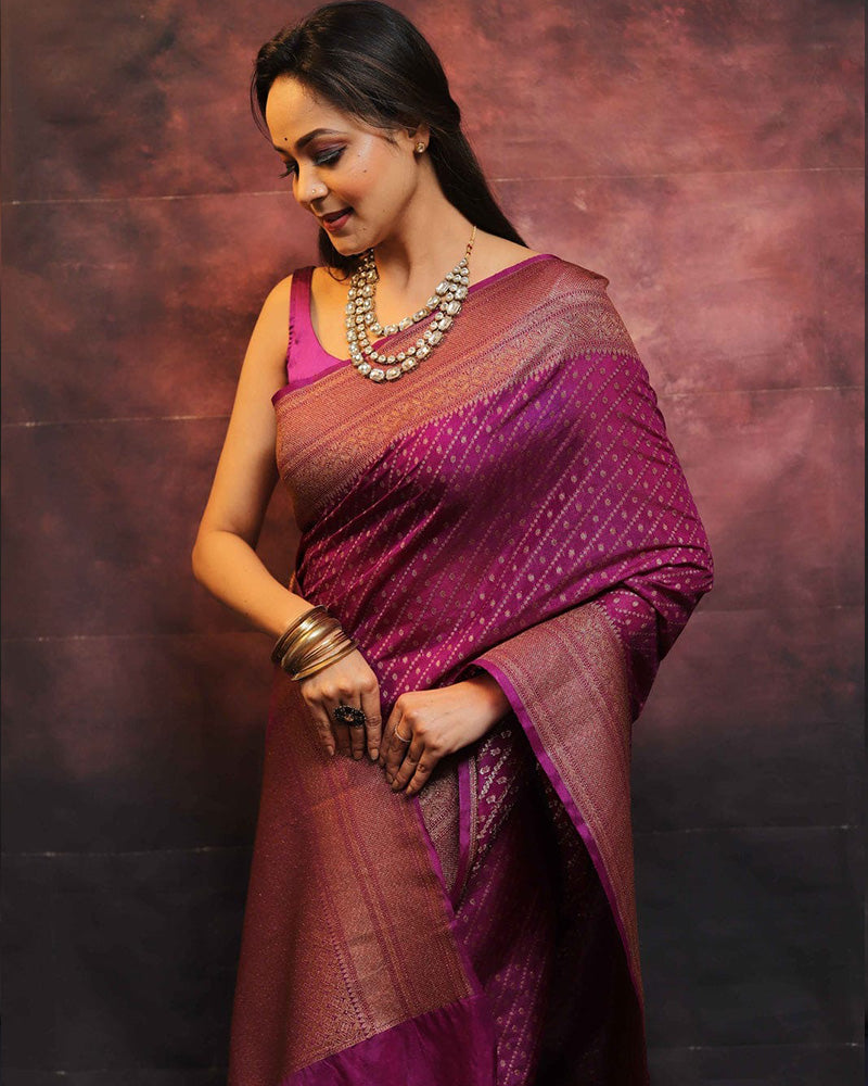 Wine Color Banarasi Soft Silk Saree