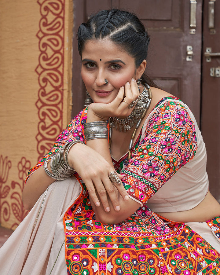 Beige Color Viscose Rayon Navratri Lehenga Choli