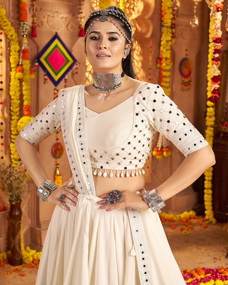 White Navratri Lehenga Choli With Stunning Embroidery