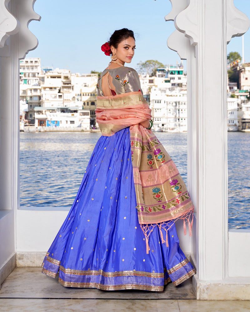 Blue Color Jacquard silk Half Saree