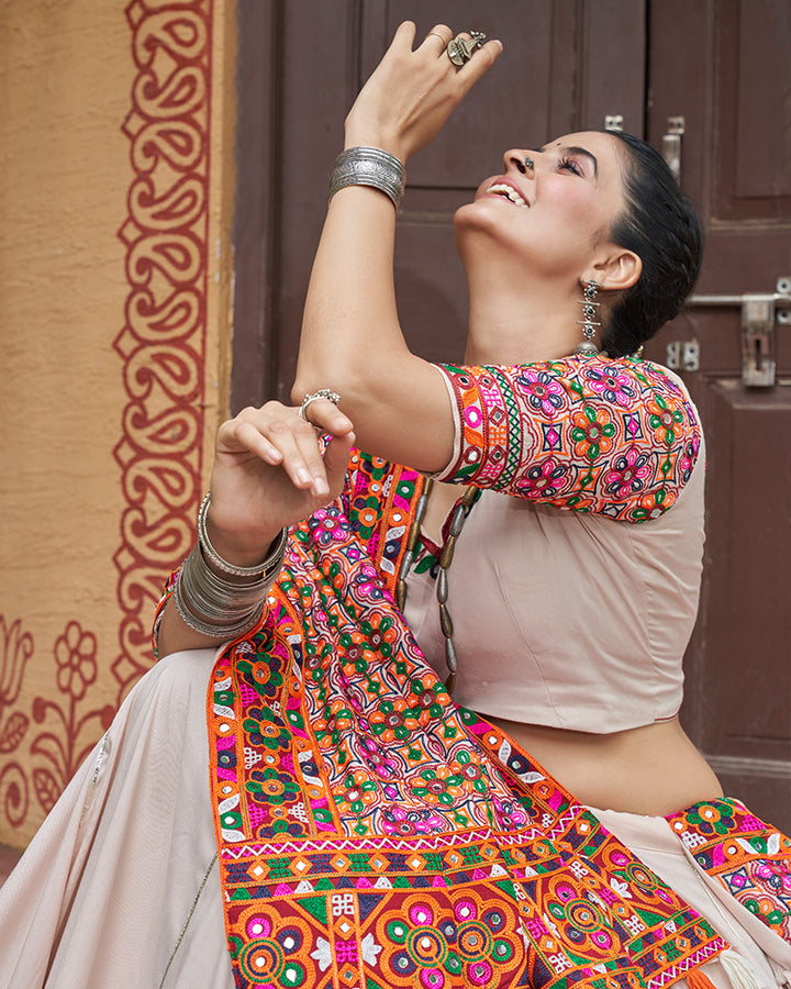 Beige Color Viscose Rayon Navratri Lehenga Choli