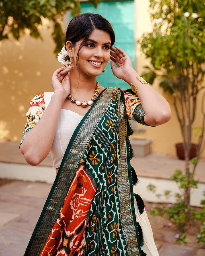 Designer Orange Color Silk Lehenga Choli With Patola Print Dupatta