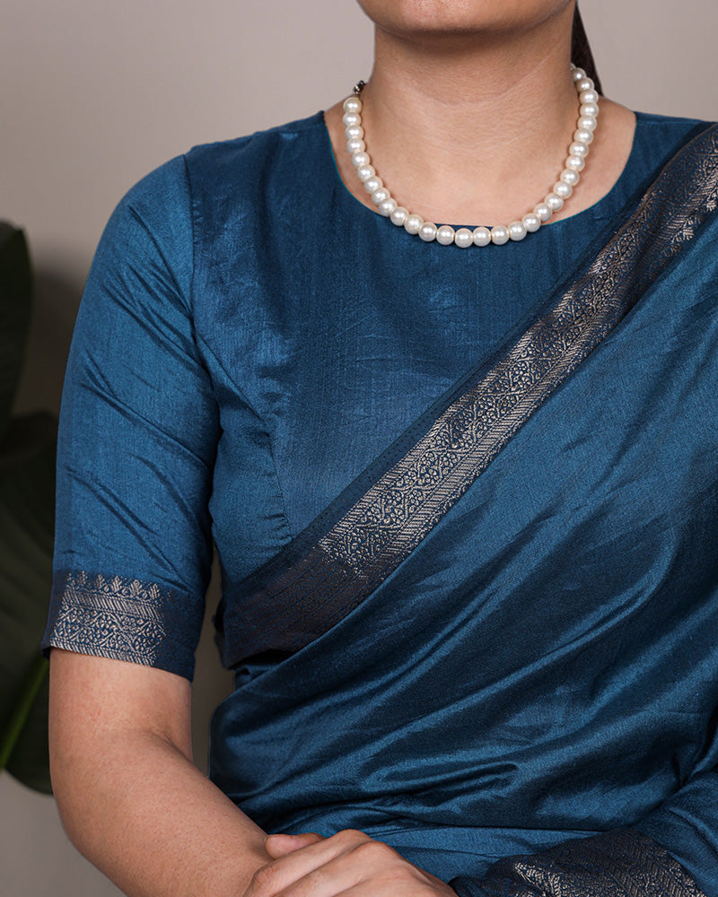 Peacock Color Nylon Dola Silk Zari Weaving Saree