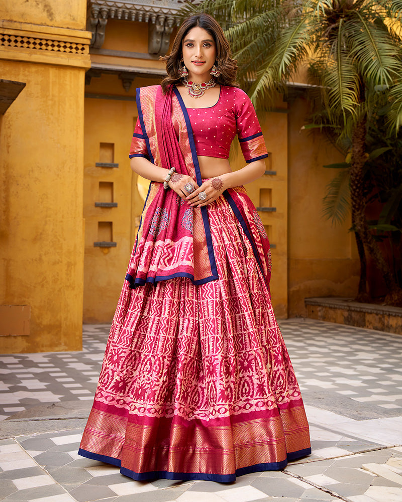 Gajari Color Dola Silk Batik Printed Lehenga Choli