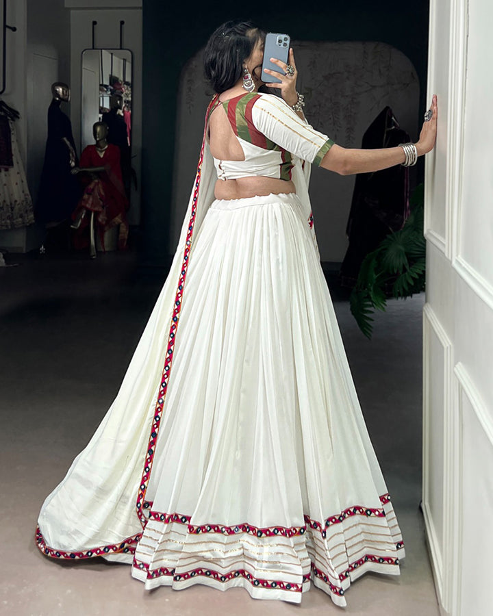 Elegant White Color Pure Rayon Navratri Lehenga Choli