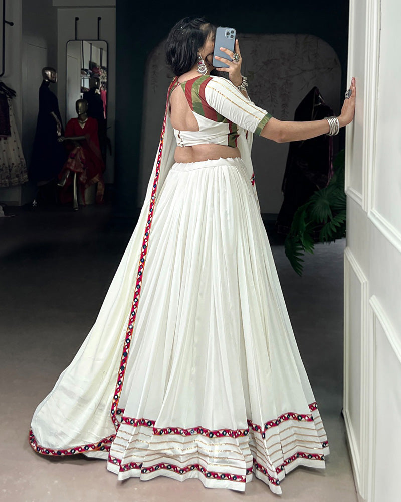 Elegant White Color Pure Rayon Navratri Lehenga Choli