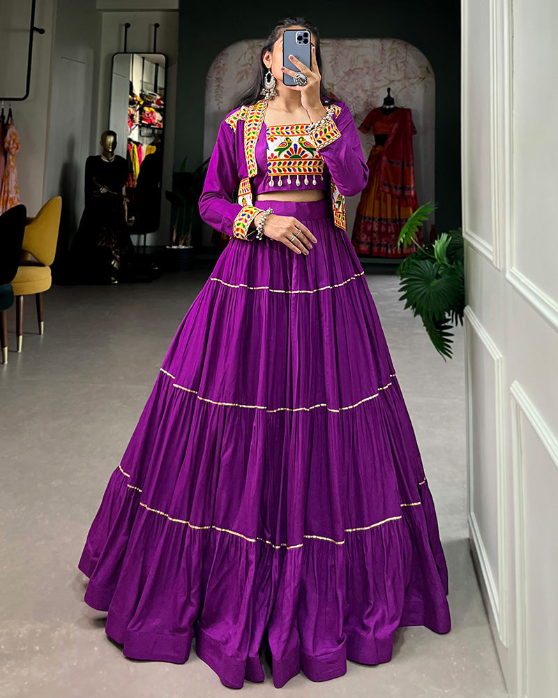 Purple Color Pure Rayon Gamthi Navratri Lehenga Choli