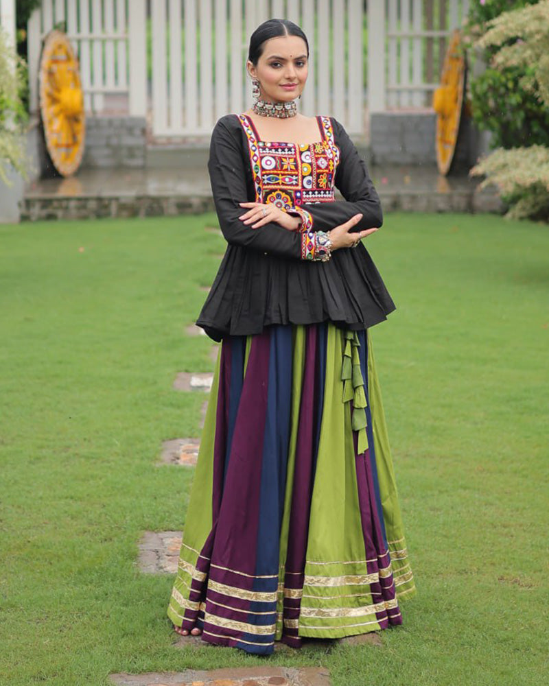 Parrot Wine Color Pure Cotton Navratri Lehenga Choli