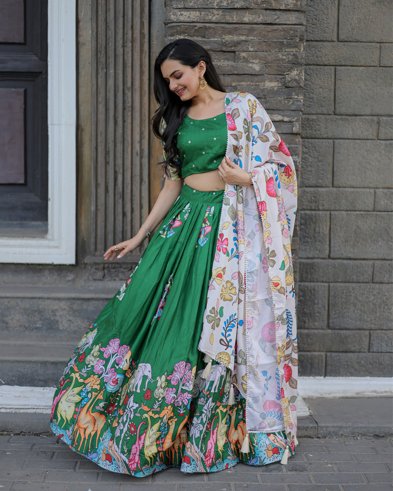 Green And White Color Designer Printed Lehenga Choli