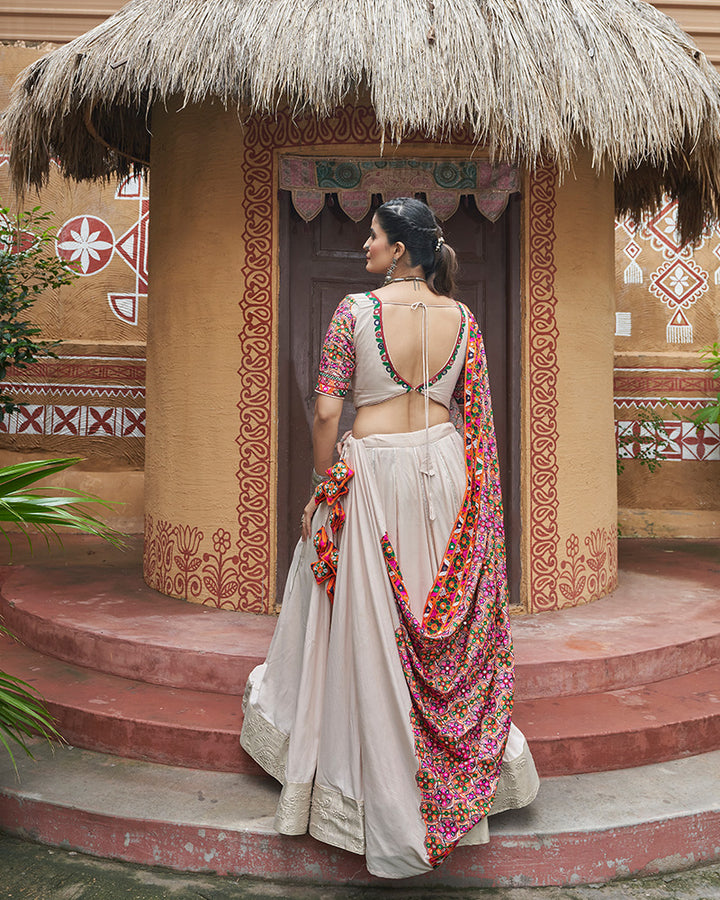 Beige Color Viscose Rayon Navratri Lehenga Choli