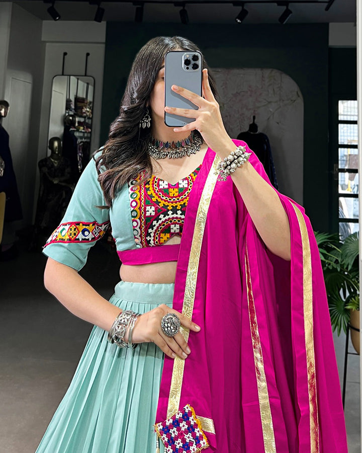 Sea Green Color Rayon Navratri Lehenga Choli