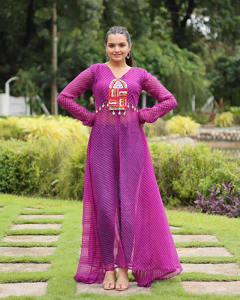 Wine Color Georgette Laheriya Print Navratri Kurti