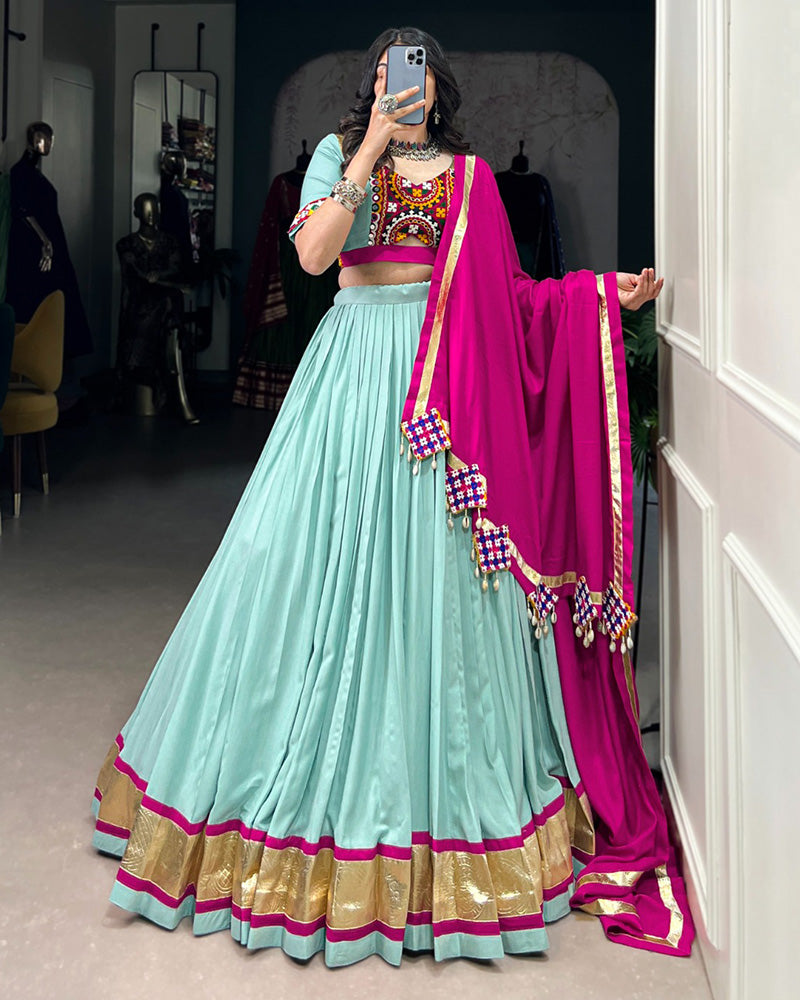 Sea Green Color Rayon Navratri Lehenga Choli