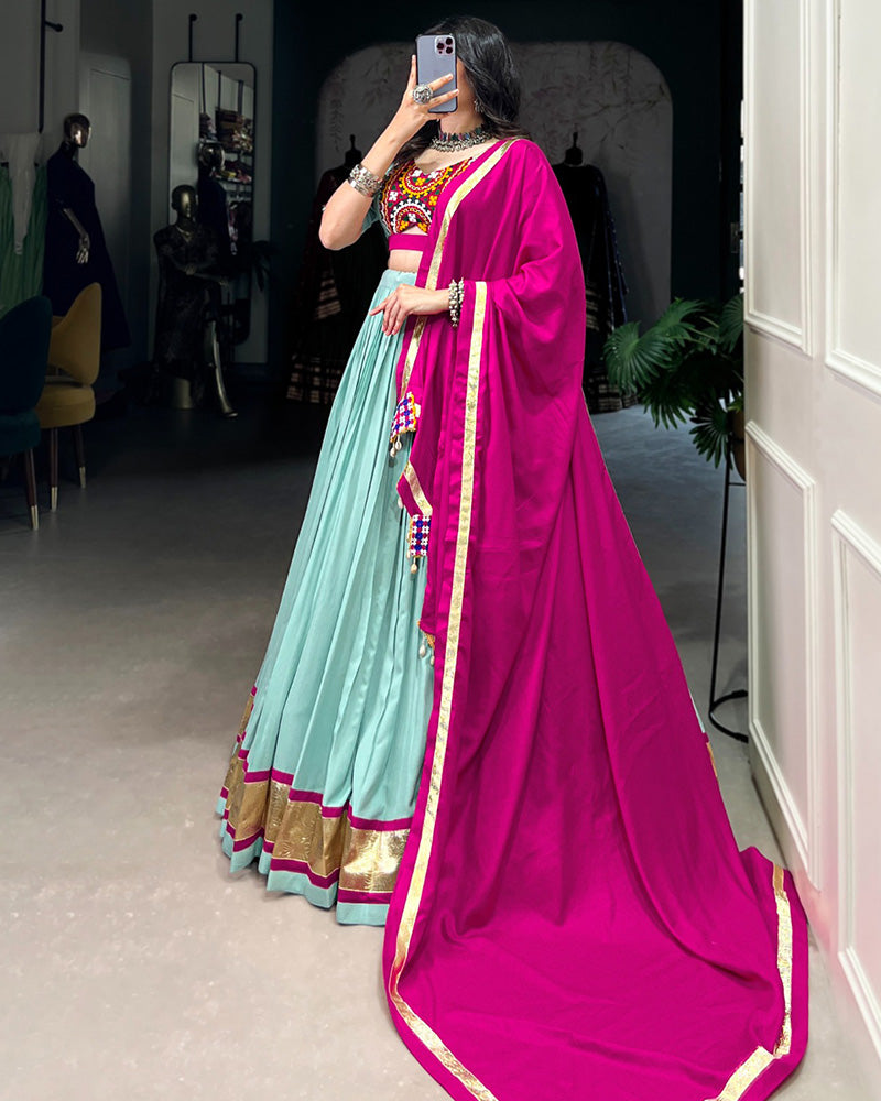 Sea Green Color Rayon Navratri Lehenga Choli
