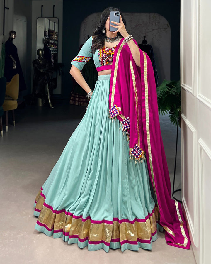 Sea Green Color Rayon Navratri Lehenga Choli