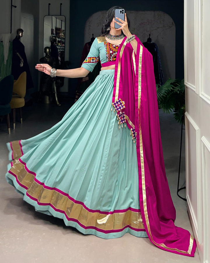 Sea Green Color Rayon Navratri Lehenga Choli