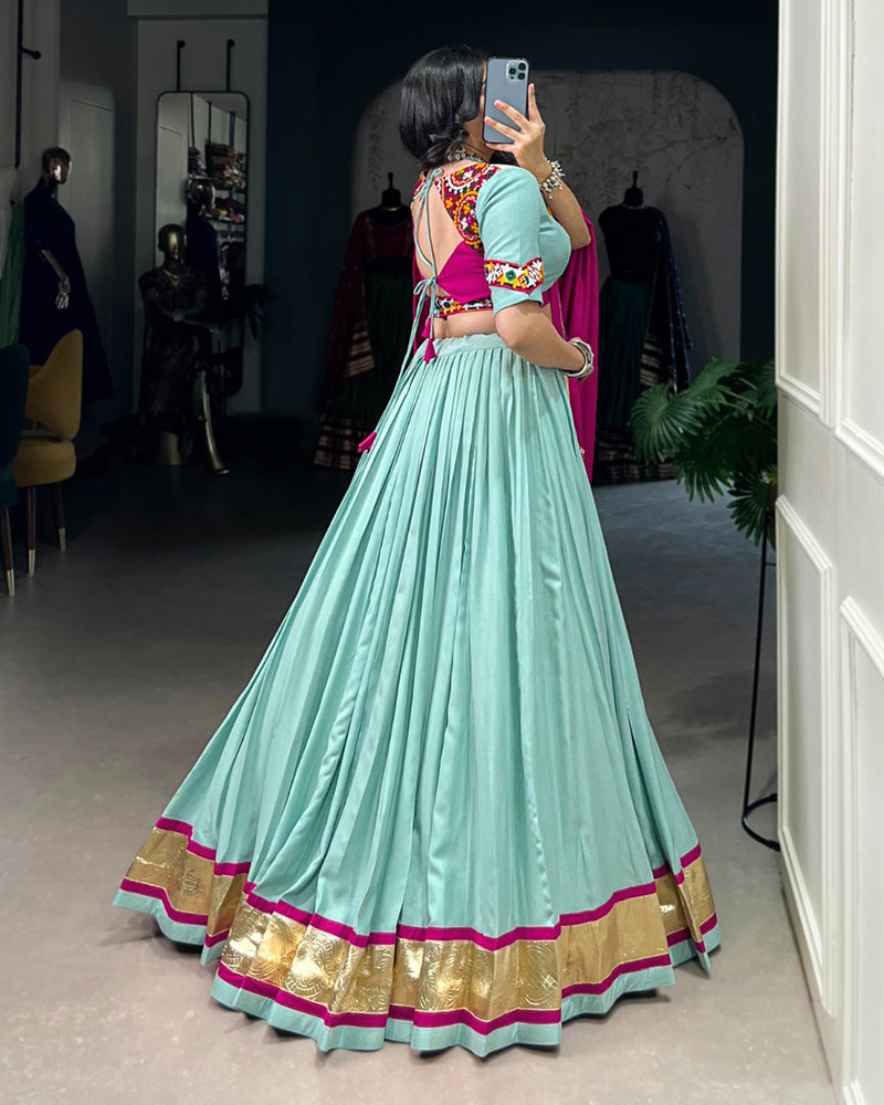Sea Green Color Rayon Navratri Lehenga Choli