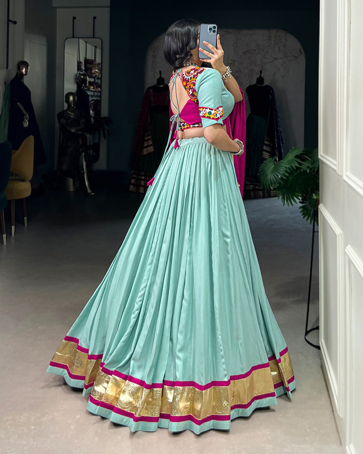 Sea Green Color Rayon Navratri Lehenga Choli