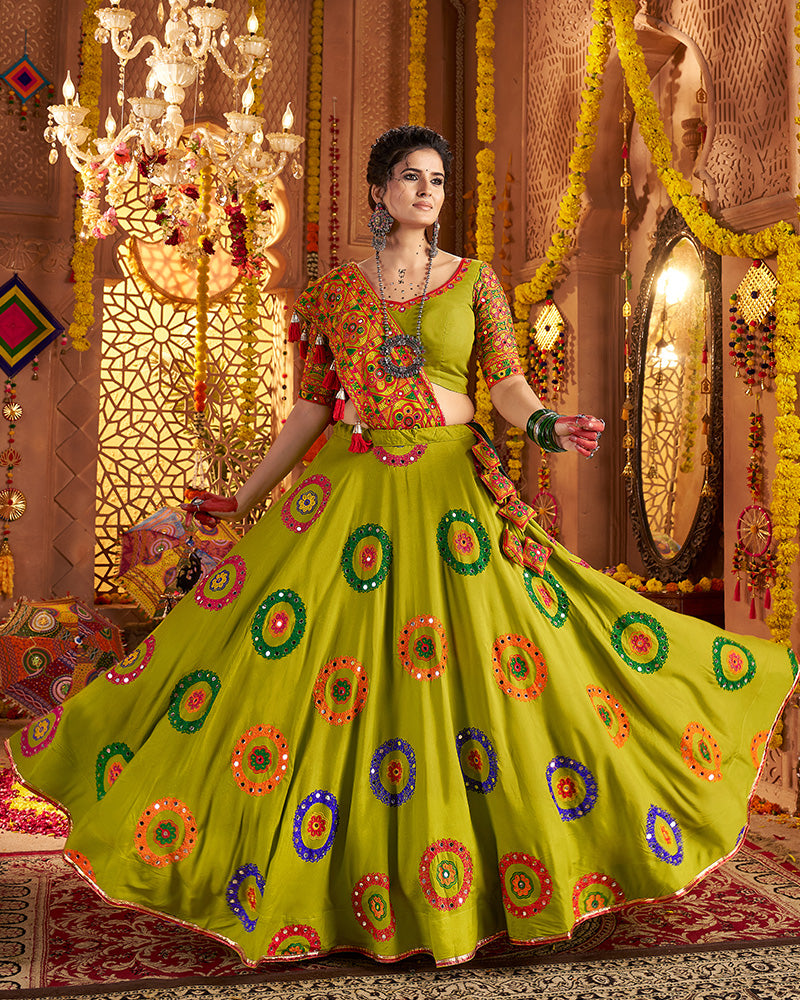Designer Fluorescent Green Embroidered Choli for Navratri Celebrations