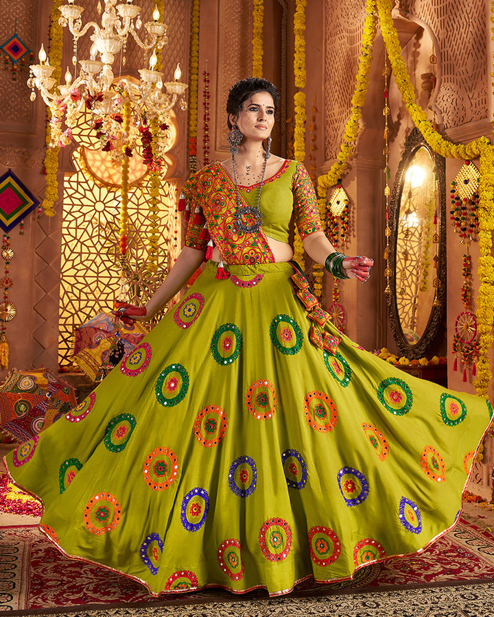 Designer Fluorescent Green Embroidered Choli for Navratri Celebrations