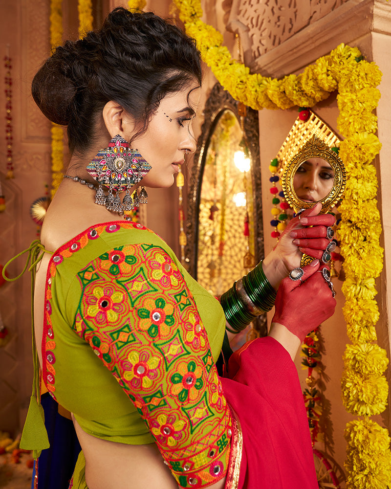 Designer Fluorescent Green Embroidered Choli for Navratri Celebrations