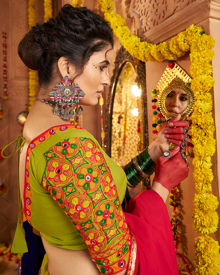 Designer Fluorescent Green Embroidered Choli for Navratri Celebrations