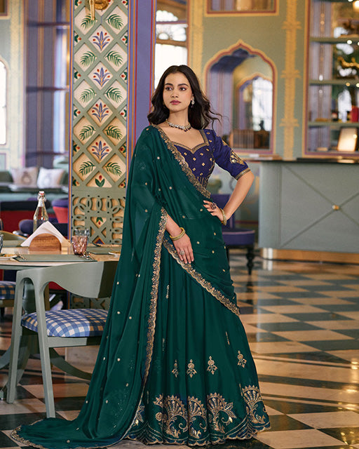 Peacock Green Color Rangoli Silk Embroidered Lehenga Choli