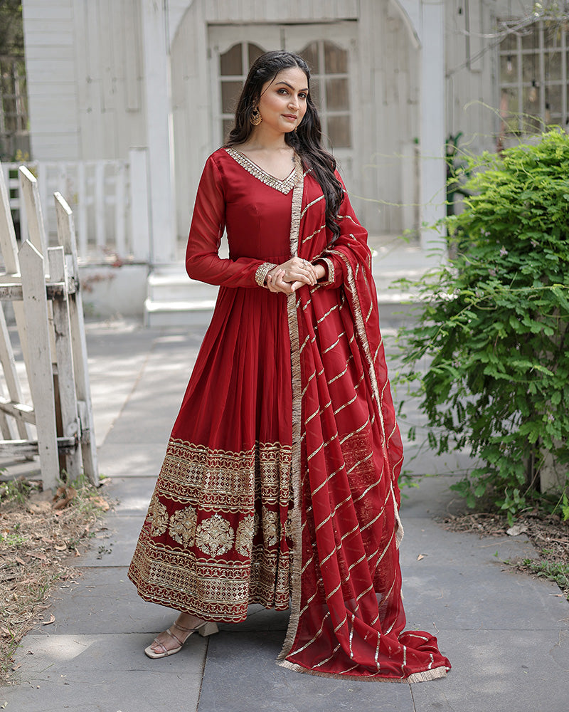 Maroon Color Designer Fully Stitched Anarkali Gown