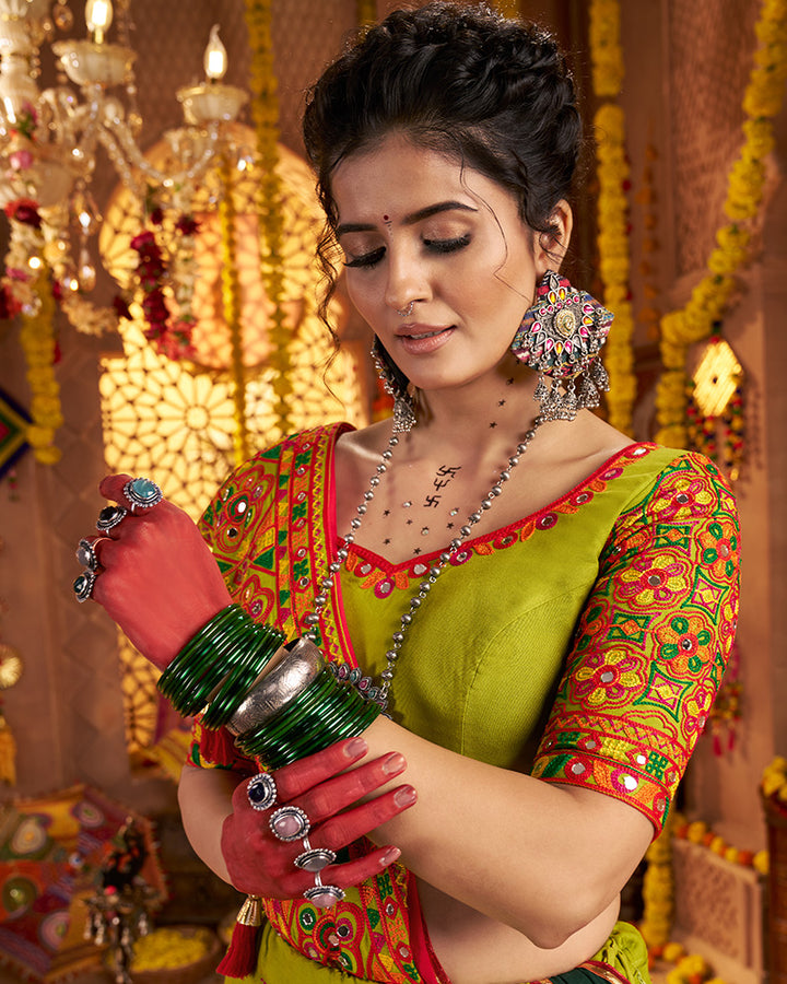 Designer Fluorescent Green Embroidered Choli for Navratri Celebrations