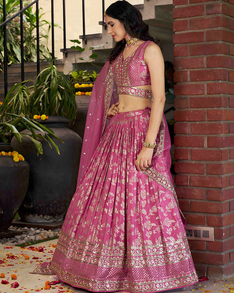 Pink Color Dola Silk Jacquard Lehenga Choli