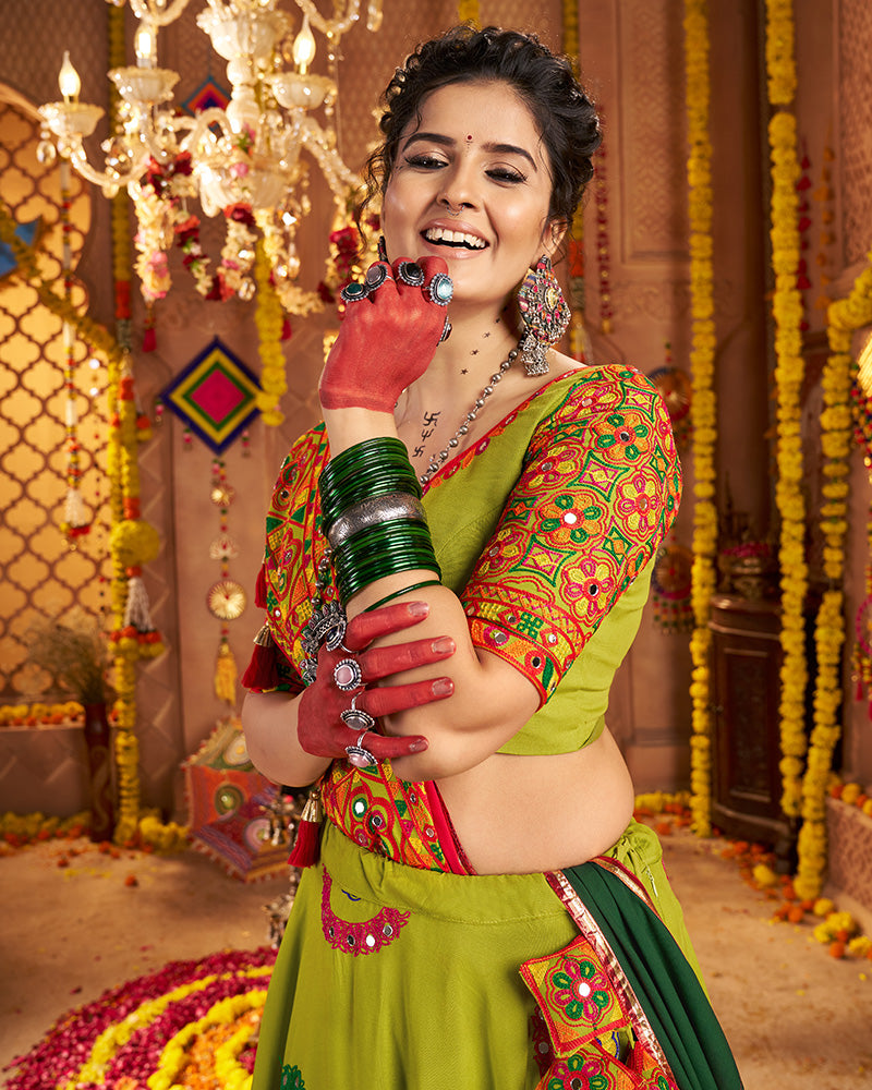 Designer Fluorescent Green Embroidered Choli for Navratri Celebrations
