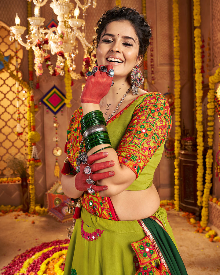 Designer Fluorescent Green Embroidered Choli for Navratri Celebrations