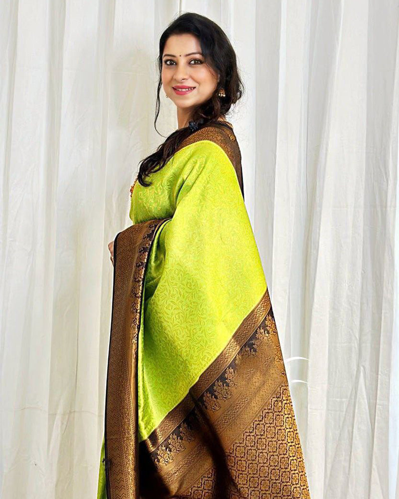Beautiful Lemon Color Soft Lichi Silk Saree