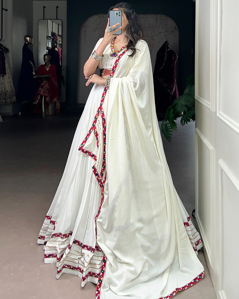 Elegant White Color Pure Rayon Navratri Lehenga Choli