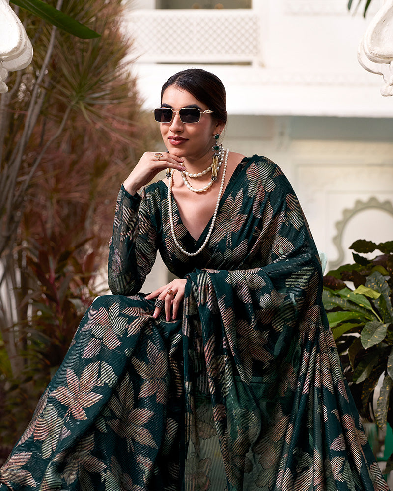 Bottle Green Color Lurex Brasso Viscose Saree