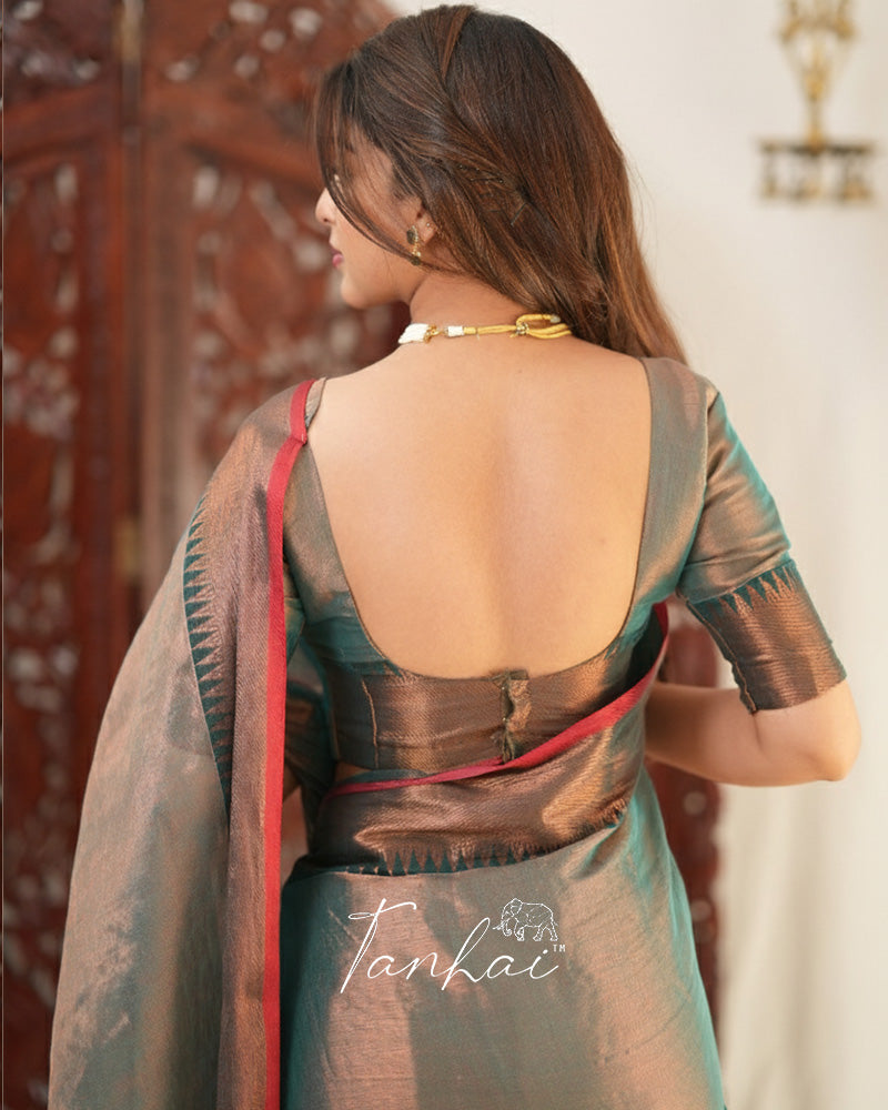 Sea Green Color Tissue Cotton Saree