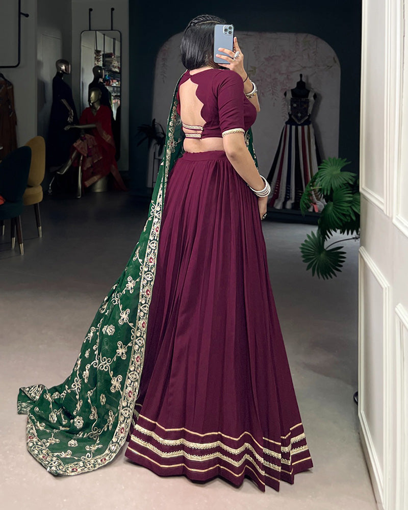Traditional Wine Color Pure Rayon Lehenga Choli