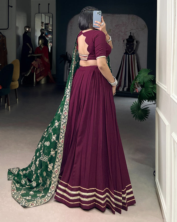 Traditional Wine Color Pure Rayon Lehenga Choli