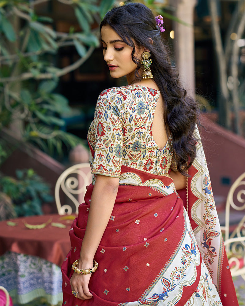 Off-White Color Tasar Silk Foil Printed Lehenga Choli
