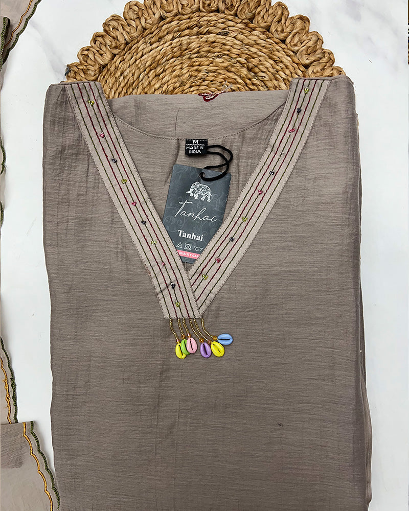 Chocolate Color Mal Cotton Three Piece Kurti Suit